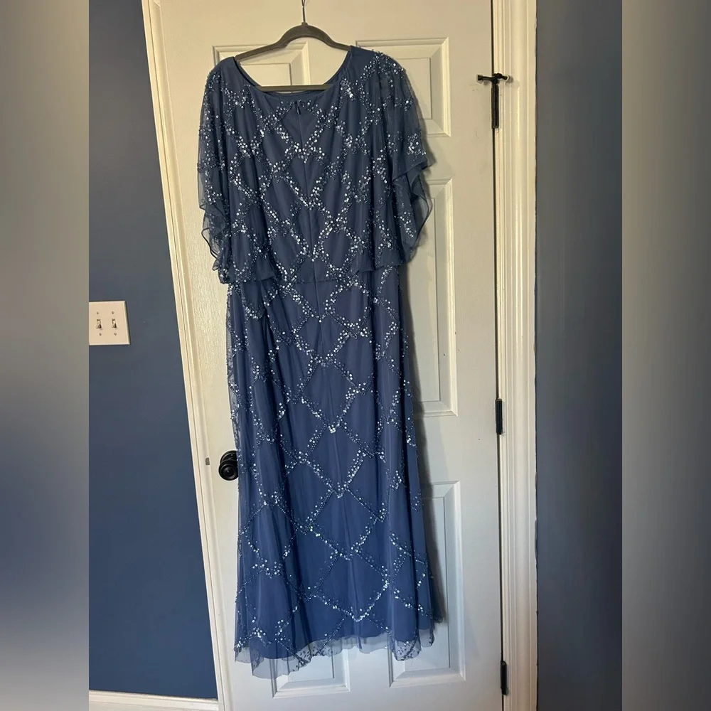 Adrianna Papell Dusty Blue Beaded Maxi Dress - Picture 2 of 8